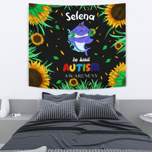 Tapestry Personalized Wall Decoration - Autism Awareness Shark Sunflowers