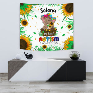 Tapestry Personalized Wall Decoration - Autism Awareness Elephant Sunflowers