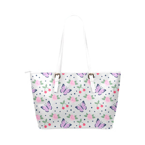 Butterflies With Roses And Cherries Leather Tote Bag - Freedom Look