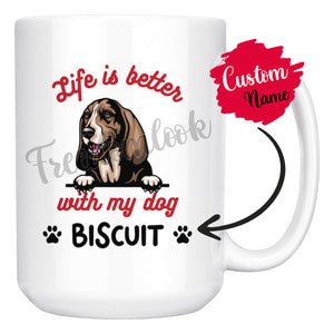 Personalized Basset Hound Dog Mom Dad Mug, Custom Dog's Name Gift