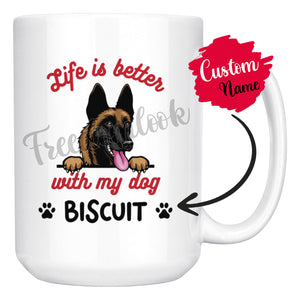 Personalized Belgian Malinois Dog Mom Dad Mug, Custom Dog's Name Gift
