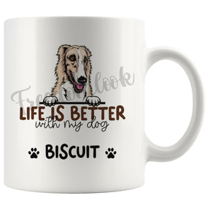 Personalized Borzoi Dog Mom Dad Mug, Custom Dog's Name Gift