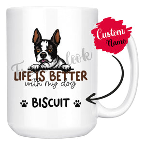 Personalized Boston Terrier Dog Mom Dad Mug, Custom Dog's Name Gift