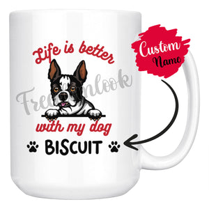 Personalized Boston Terrier Dog Mom Dad Mug, Custom Dog's Name Gift