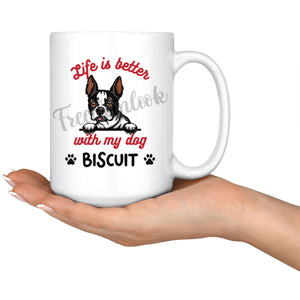 Personalized Boston Terrier Dog Mom Dad Mug, Custom Dog's Name Gift