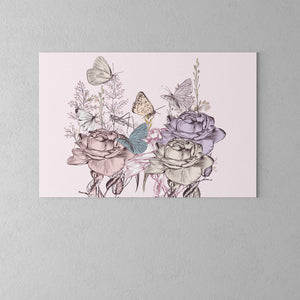 Butterflies With Rose Canvas Art - Freedom Look