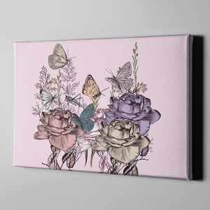 Butterflies With Rose Canvas Art - Freedom Look