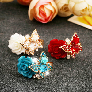 Butterfly & Flower Adjustable Ring For Elegant Woman (Spring 2018) - Freedom Look