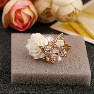 Butterfly & Flower Adjustable Ring For Elegant Woman (Spring 2018) - Freedom Look