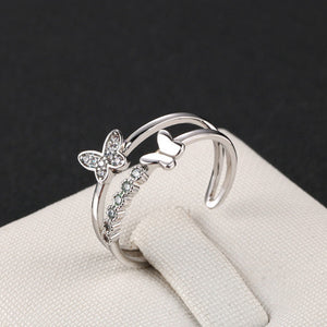 Resizable Butterfly Rose Gold and Platinum Plated Ring - Freedom Look