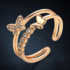 Resizable Butterfly Rose Gold and Platinum Plated Ring - Freedom Look