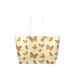 Orange Butterflies Leather Tote Bag - Freedom Look