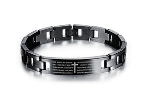 Black/Silver Stainless Steel Lord's Prayer Bible Cross Bracelet - Freedom Look