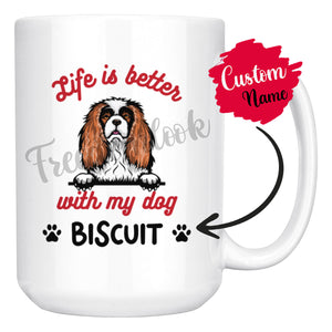 Personalized Cavalier King C. Spaniel Dog Mom Dad Mug, Custom Dog's Name Gift