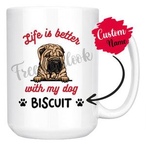 Personalized Chinese Sharpei Dog Mom Dad Mug, Custom Dog's Name Gift