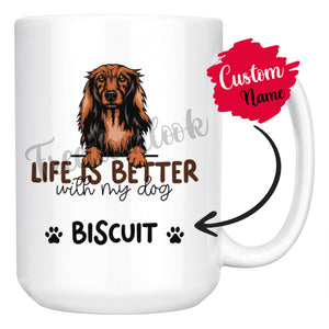 Personalized Long-Hair Dachshund Dog Mom Dad Mug, Custom Dog's Name Gift