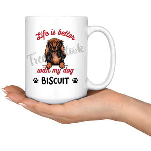 Personalized Long-Hair Dachshund Dog Mom Dad Mug, Custom Dog's Name Gift