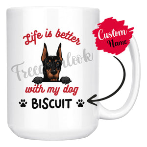 Personalized Doberman Pinscher Dog Mom Dad Mug, Custom Dog's Name Gift