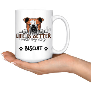 Personalized English Bulldog 2 Dog Mom Dad Mug, Custom Dog's Name Gift