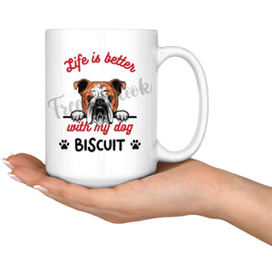 Personalized English Bulldog 2 Dog Mom Dad Mug, Custom Dog's Name Gift