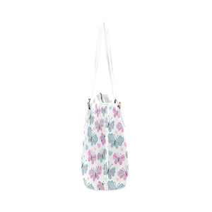 Pink & Blue Butterflies Leather Tote Bag - Freedom Look