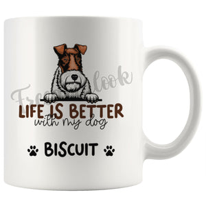 Personalized Fox Terrier Wire Dog Mom Dad Mug, Custom Dog's Name Gift