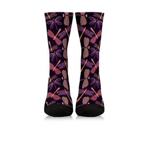 Dragonfly Violet Crew Socks - Freedom Look
