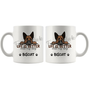 Personalized German Shepherd 2 Dog Mom Dad Mug, Custom Dog's Name Gift