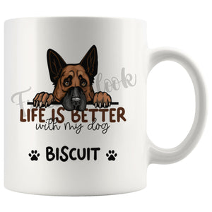 Personalized German Shepherd 2 Dog Mom Dad Mug, Custom Dog's Name Gift