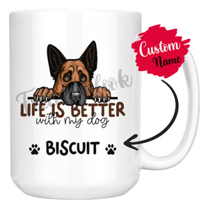 Personalized German Shepherd 2 Dog Mom Dad Mug, Custom Dog's Name Gift