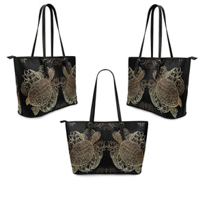 Golden Sea Turtle Large PU Leather Tote - Freedom Look
