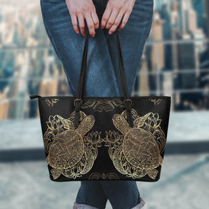 Golden Sea Turtle Large PU Leather Tote - Freedom Look