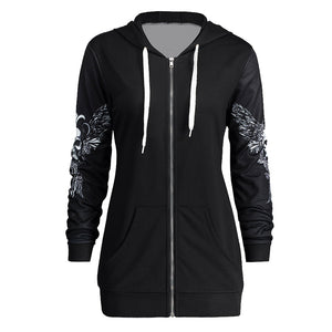 Skull Print Hoodie with Angel Wings - Freedom Look