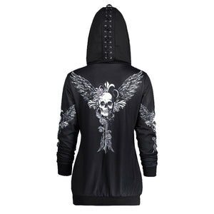 Skull Print Hoodie with Angel Wings - Freedom Look
