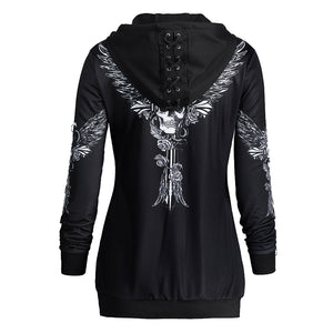 Skull Print Hoodie with Angel Wings - Freedom Look