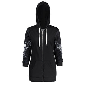 Skull Print Hoodie with Angel Wings - Freedom Look
