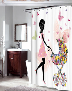 Romantic Butterfly Waterproof Bathroom Shower Curtain with Hooks - Freedom Look