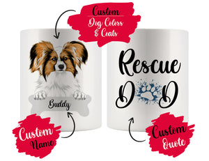 Personalized Papillon Dog Rescue Mom Dad Mug, Best Dog Owner Gift