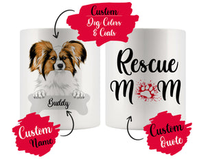 Personalized Papillon Dog Rescue Mom Dad Mug, Best Dog Owner Gift