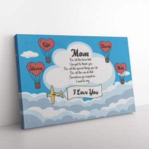 Personalized Canvas for My Mom, Custom Names With Hearts, Special Gift from Daughter Son or Husband, Mother's Day Saying Gift