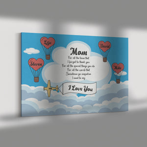 Personalized Canvas for My Mom, Custom Names With Hearts, Special Gift from Daughter Son or Husband, Mother's Day Saying Gift