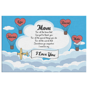 Personalized Canvas for My Mom, Custom Names With Hearts, Special Gift from Daughter Son or Husband, Mother's Day Saying Gift