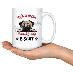Personalized Pug Dog Mom Dad Mug, Custom Dog's Name Gift