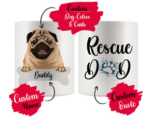 Personalized Pug Dog Rescue Mom Dad Mug, Best Dog Owner Gift