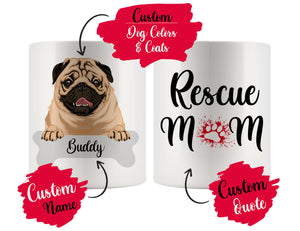 Personalized Pug Dog Rescue Mom Dad Mug, Best Dog Owner Gift