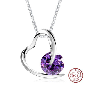 Purple Heart Pendant Necklace - 925 Sterling Silver - Freedom Look