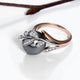 Trendy Rose Gold Ring with Gray Pearl & Leaf - Freedom Look