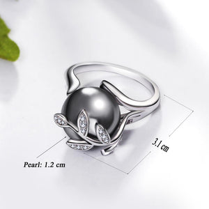 Trendy Rose Gold Ring with Gray Pearl & Leaf - Freedom Look