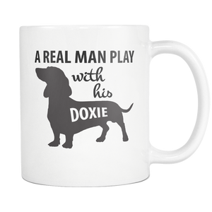 Doxie Dad Mug - Real Man Play With His Doxie - Great Gift For Doxie Owner - Freedom Look