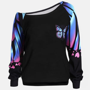 Women's Large Size Top Butterfly - Long Sleeve Blouse